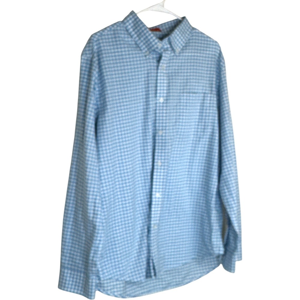 ST JOHNS BAY Mens L Blue White Gingham Stretch Long Sleeve Button Down Shirt - Picture 3 of 13